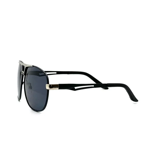 Aviator Sunglasses Women Dark Lenses Silver Metal Frame Black Arms Chic Fashion - Picture 8 of 12